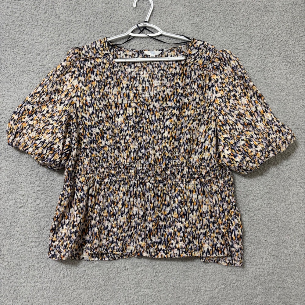 Casual Smocked Blouse Multicolor Balloon Sleeve Peasant Top Lightweight XXL